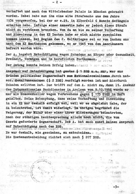 Bescheid des Regierungsbezirkes Arnsberg zum Entschädigungsantrag von Wilhelm Heckmann Seite 2 von 3